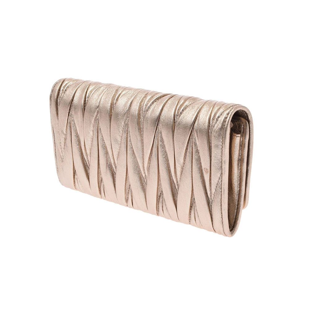 Miu Miu Gold Matelasse Long Wallet Leather